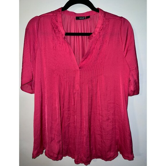 A.N.A Womens Pink Pleated V-Neck Blouse Size S - Picture 1 of 3